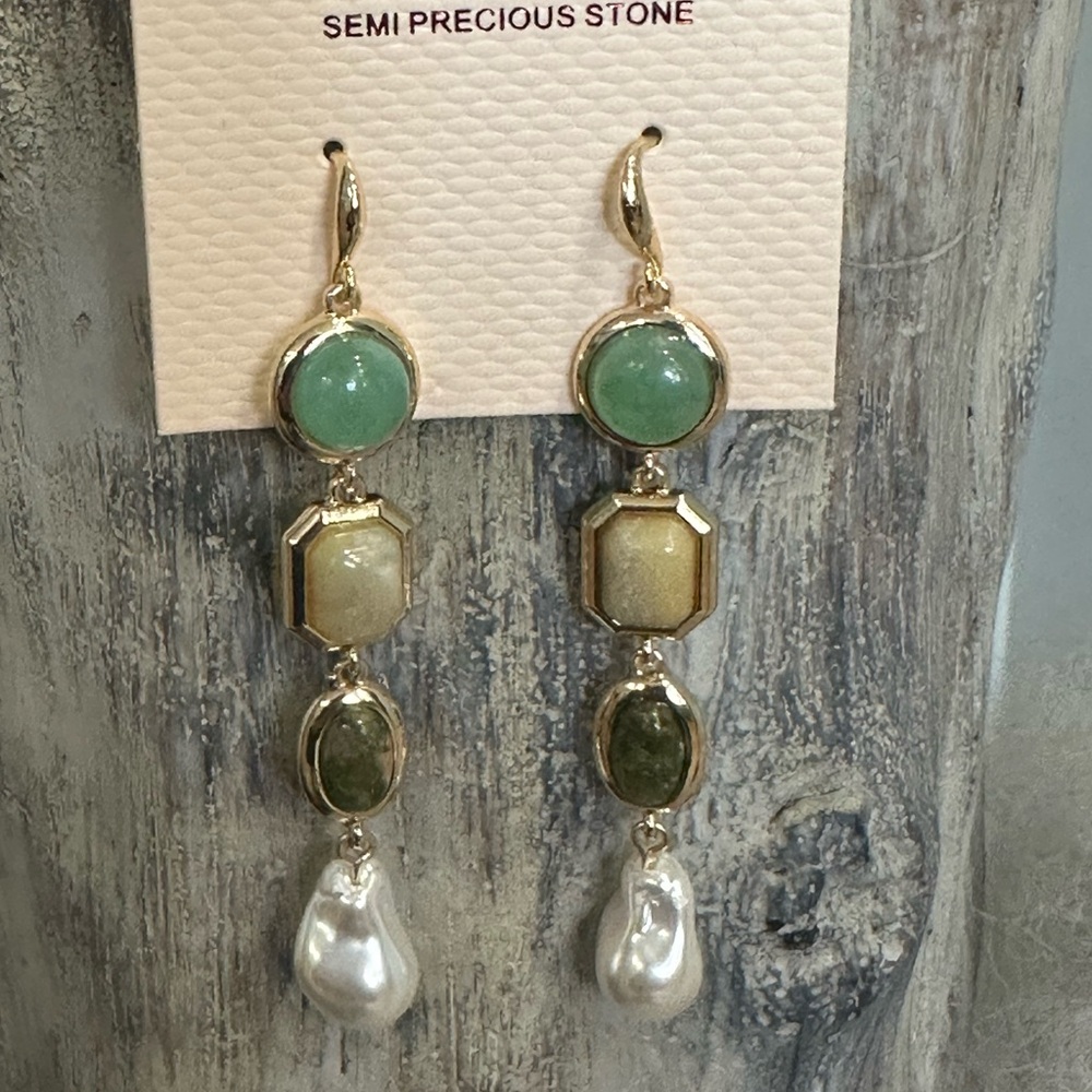 Camila Coelho Gold and Green Pearl Drop Earrings - Picture 5 of 7